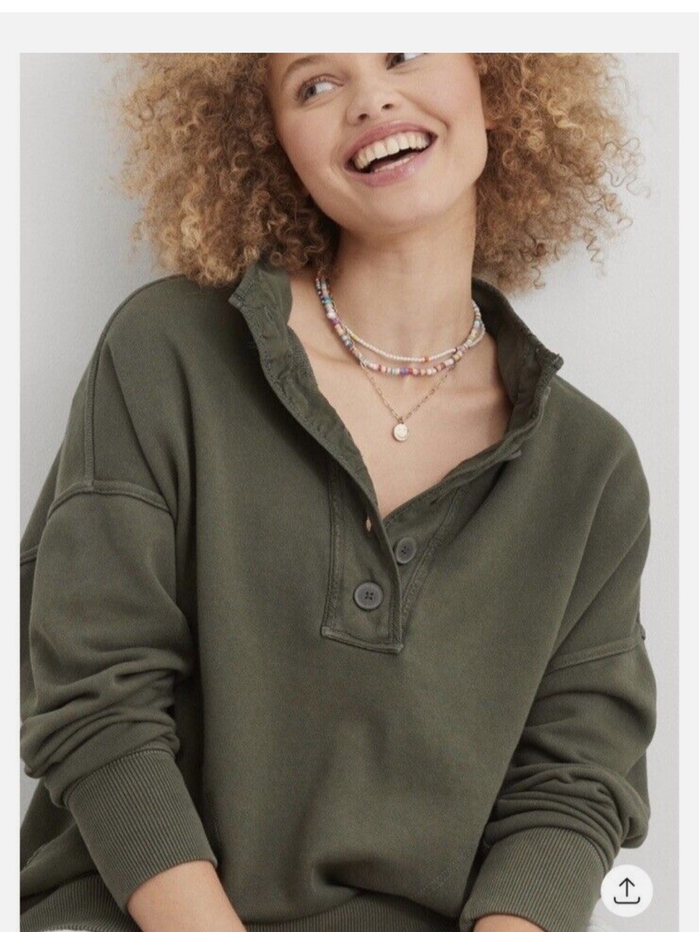 Aerie Quarter Button Olive Green Sweatshirt - Picture 8 of 8